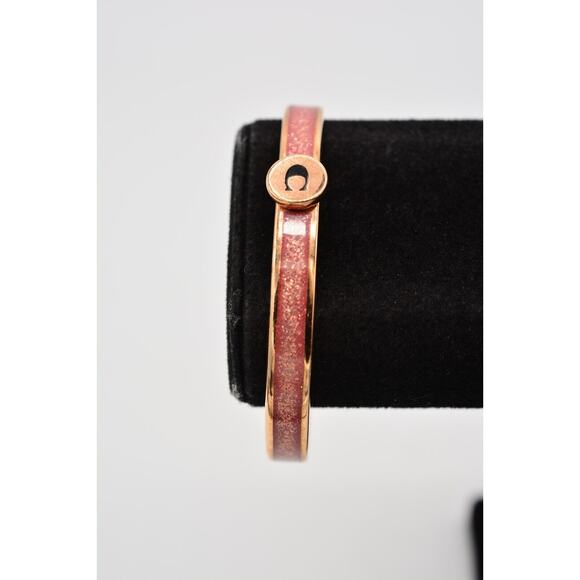 Coach Jewelry - Coach Bangle Bracelet Rose Gold Tone Pink Glitter Enamel Thailand Signed Bin7
